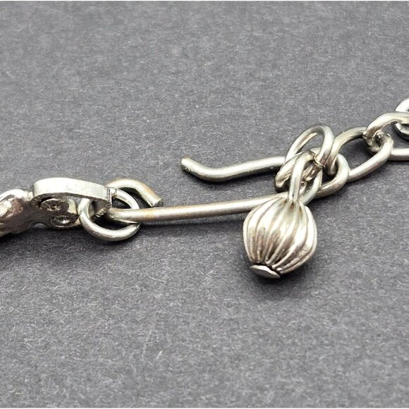 Fancy Vintage Silver Tone Mesh Chain Pendant Necklace Blue Glass Stone 18" - Picture 7 of 7